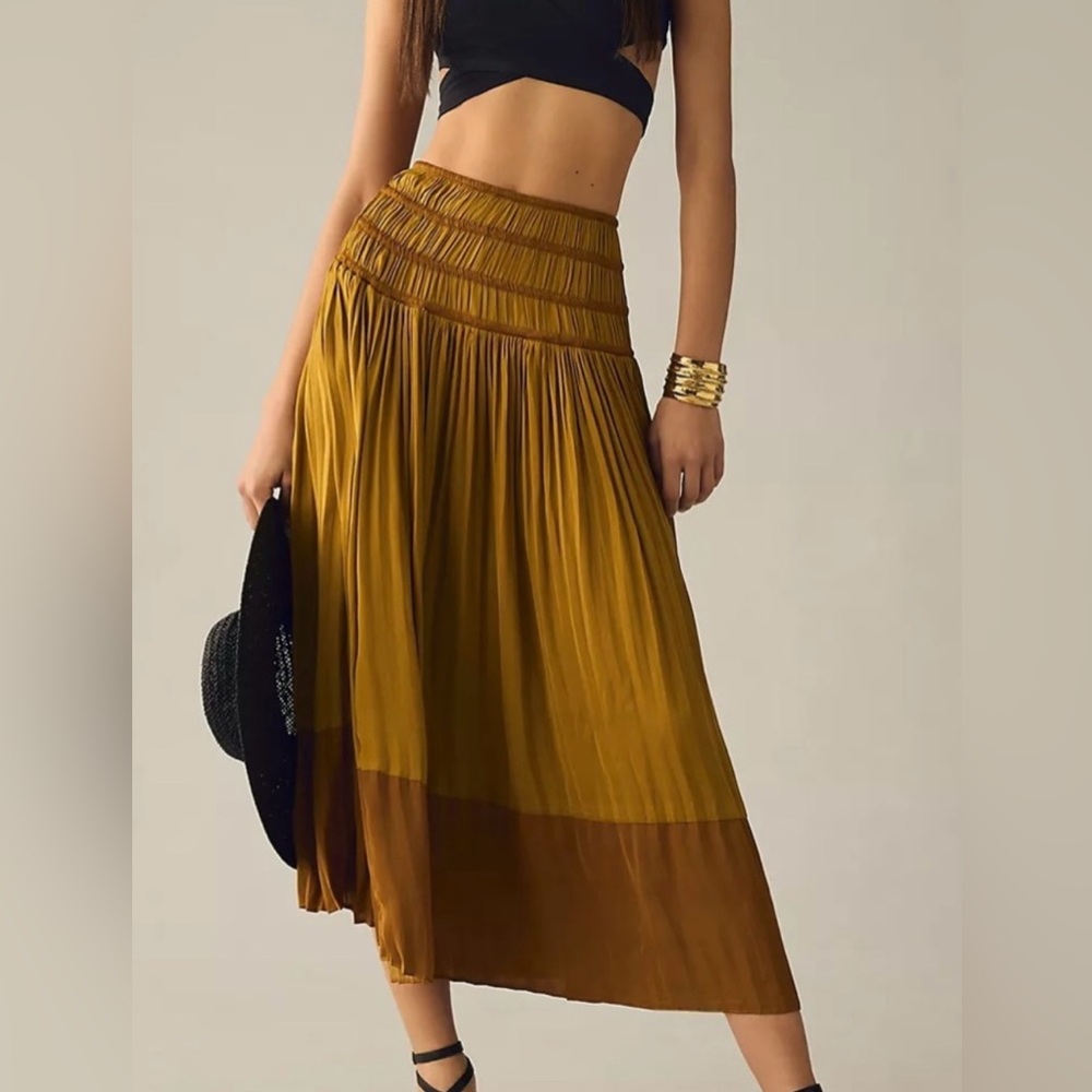 Anthropologie Mustard and Brown Midi/Maxi Skirt - Picture 3 of 10
